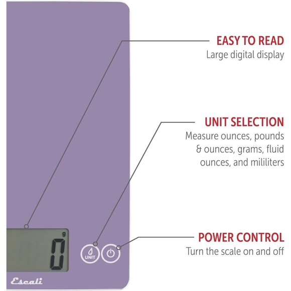 Escali Arti Classic Tempered Glass Kitchen Scale Violet Food Scale New - Picture 5 of 11